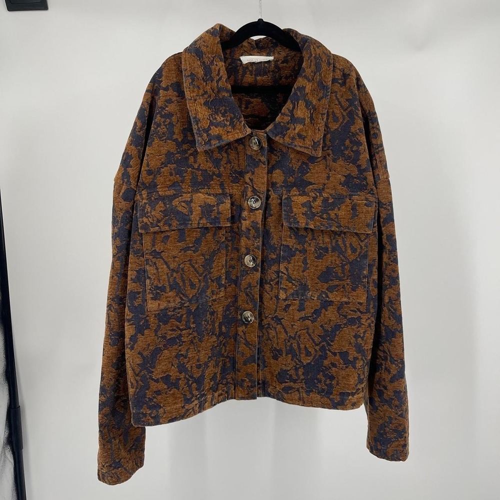 Women's Boho Velvet Chore Jacket L Retro Jacquard Button Indie Fall 70s Western